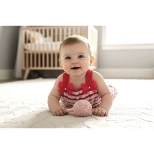 Babyrageous Pink & White Romper With Bows & Ruffles Sz 3 Months